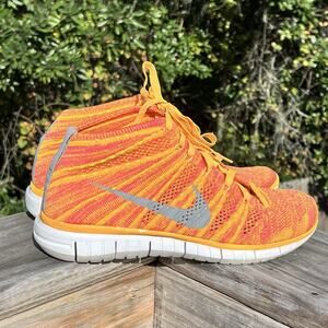 Nike Flyknit Chukka Womens 8 Mid Running Shoes 639699-800 Atomic Mango Orange